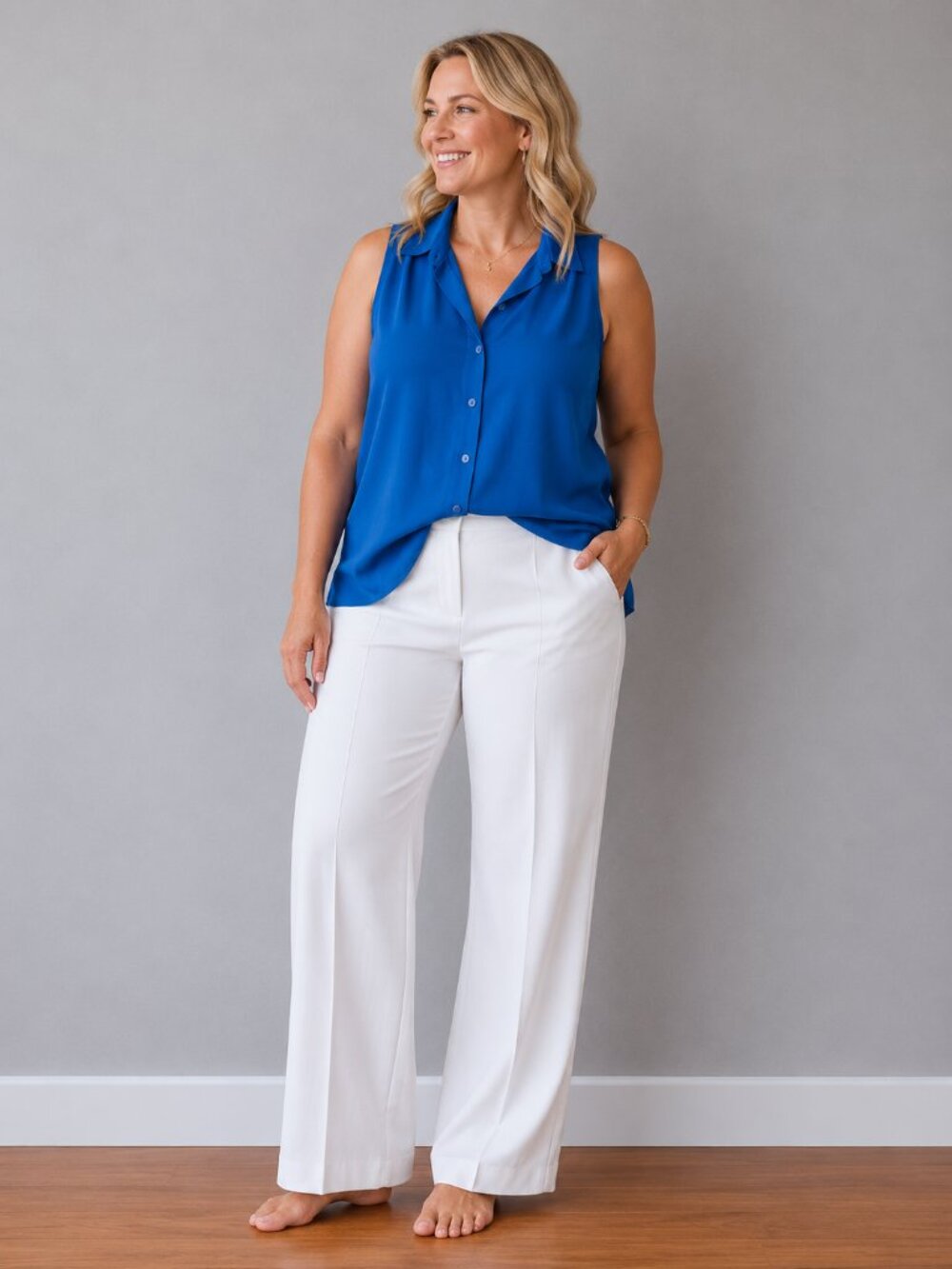 Delta Burke Royal Blue Button Down Shirt